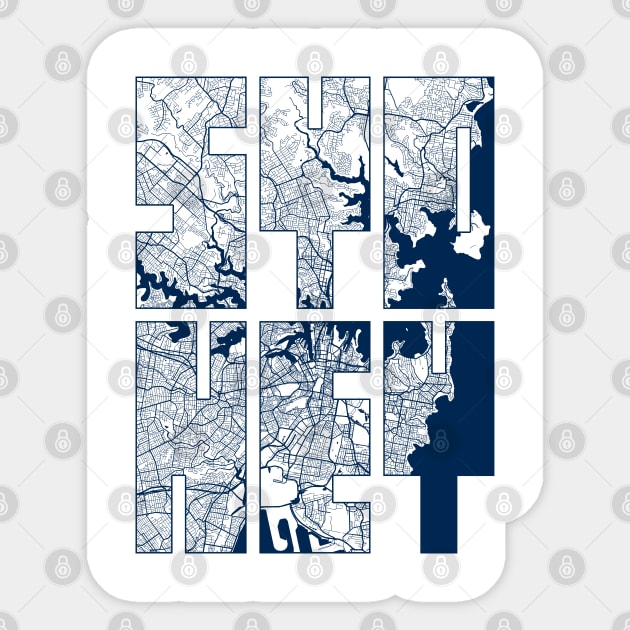 Sydney, Australia City Map Typography - Coastal Sticker by deMAP Studio